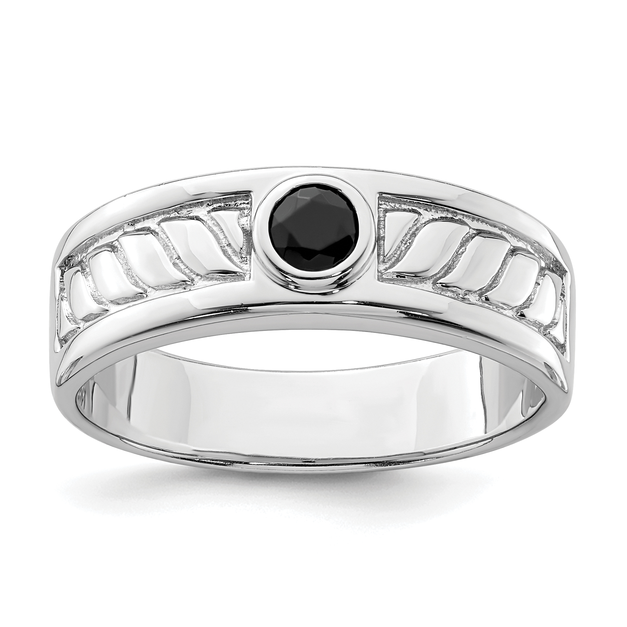 Sterling Silver Rhodium-plated Men's Onyx Ring (QR6846-11)
