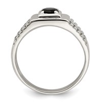 Sterling Silver Rhodium-plated Men's Onyx and White Topaz Ring view 2