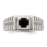 Sterling Silver Rhodium-plated Men's Onyx and White Topaz Ring view 5