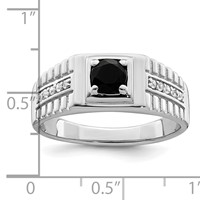 Sterling Silver Rhodium-plated Men's Onyx and White Topaz Ring view 3