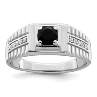 Sterling Silver Rhodium-plated Men's Onyx and White Topaz Ring view 1