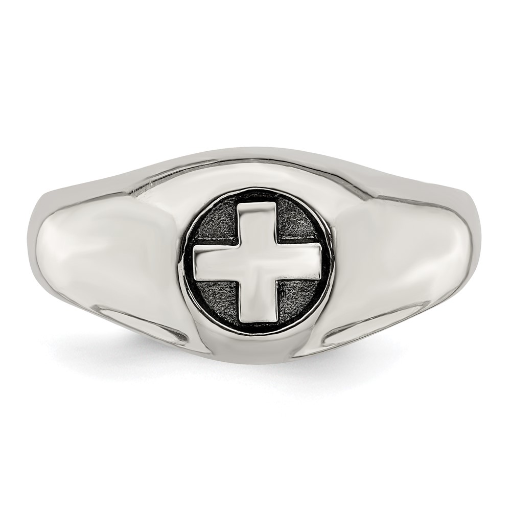 Sterling Silver Antiqued Cross Ring (QR6848-10)