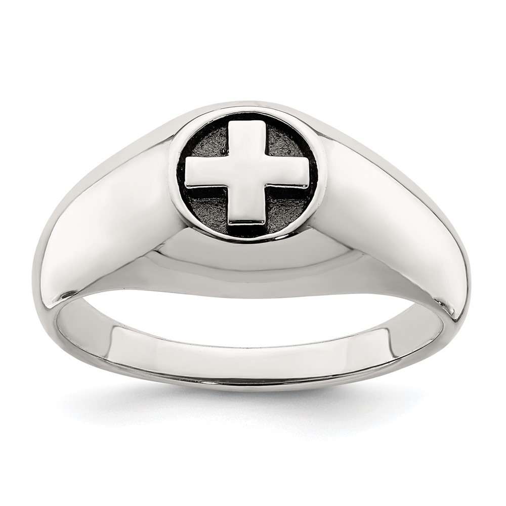 Sterling Silver Antiqued Cross Ring (QR6848-10)