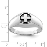 Sterling Silver Rhodium-plated & Antiqued Cross Ring view 4