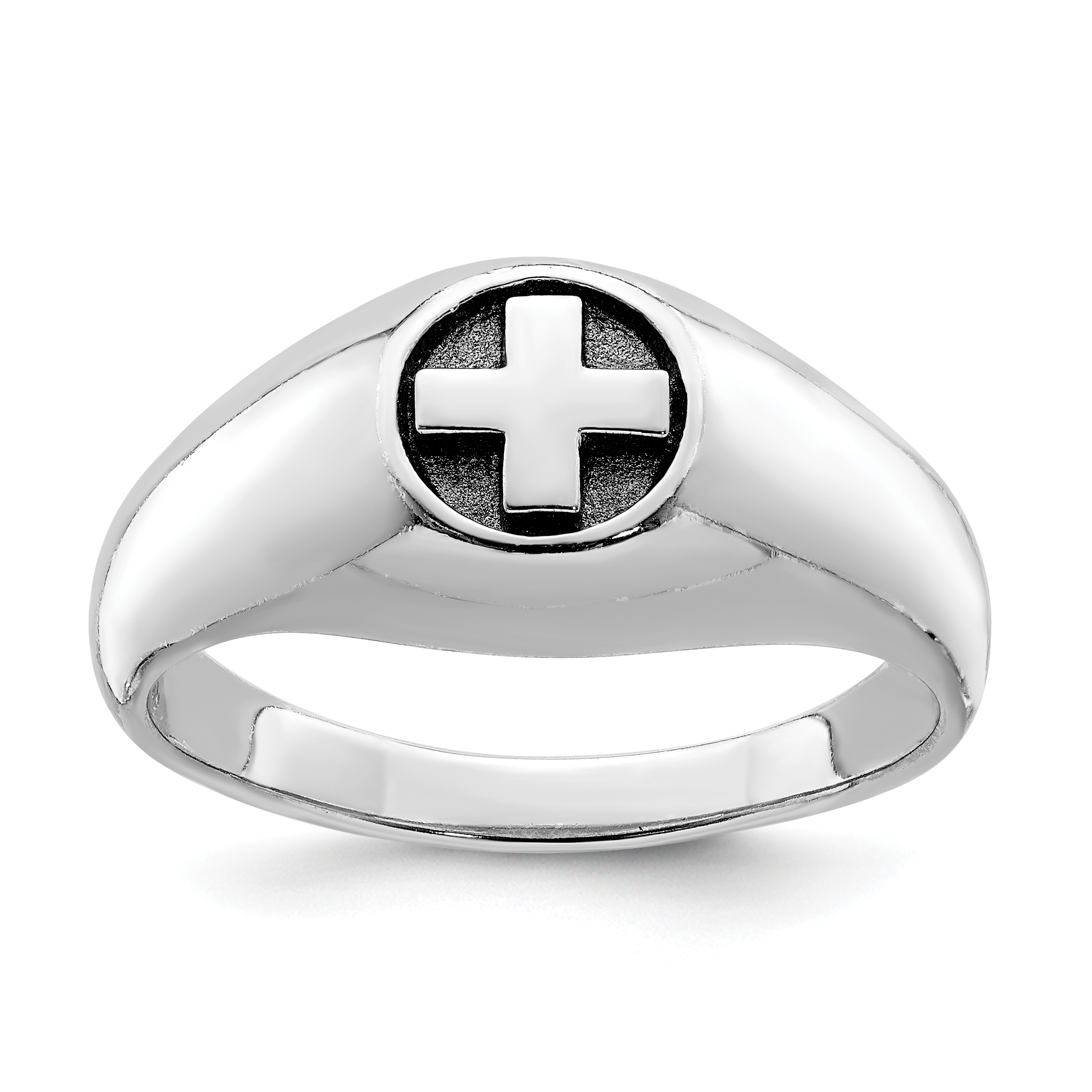 Sterling Silver Rhodium-plated & Antiqued Cross Ring (QR6849-10)