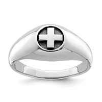 Sterling Silver Rhodium-plated & Antiqued Cross Ring view 1