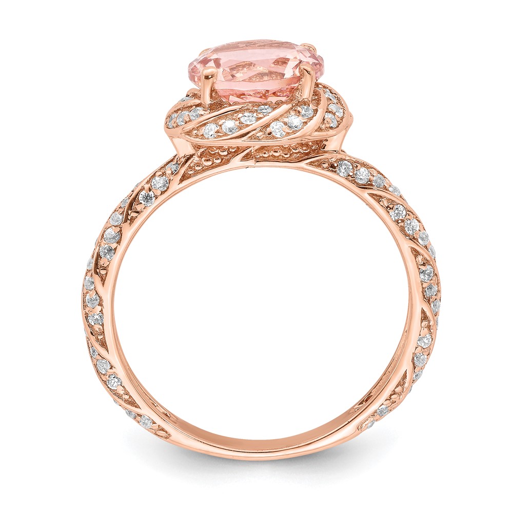Sterling Silver Rose-tone White CZ and Pink Crystal Ring (QR6852-6)