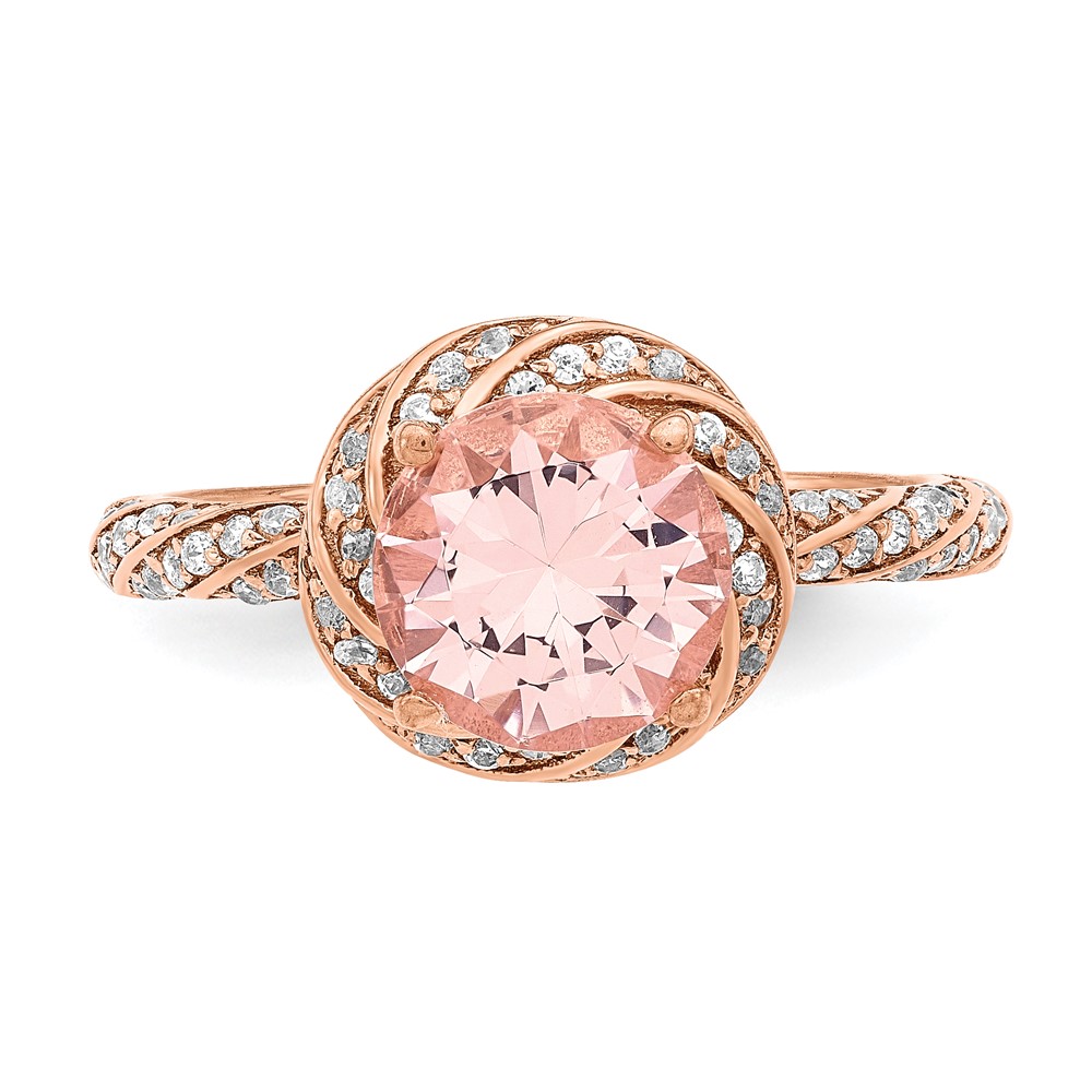 Sterling Silver Rose-tone White CZ and Pink Crystal Ring (QR6852-6)