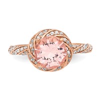 Sterling Silver Rose-tone White CZ and Pink Crystal Ring view 4