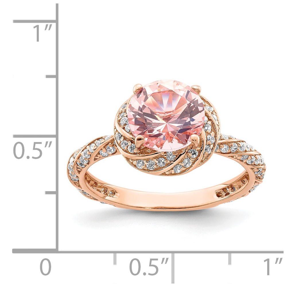 Sterling Silver Rose-tone White CZ and Pink Crystal Ring (QR6852-6)
