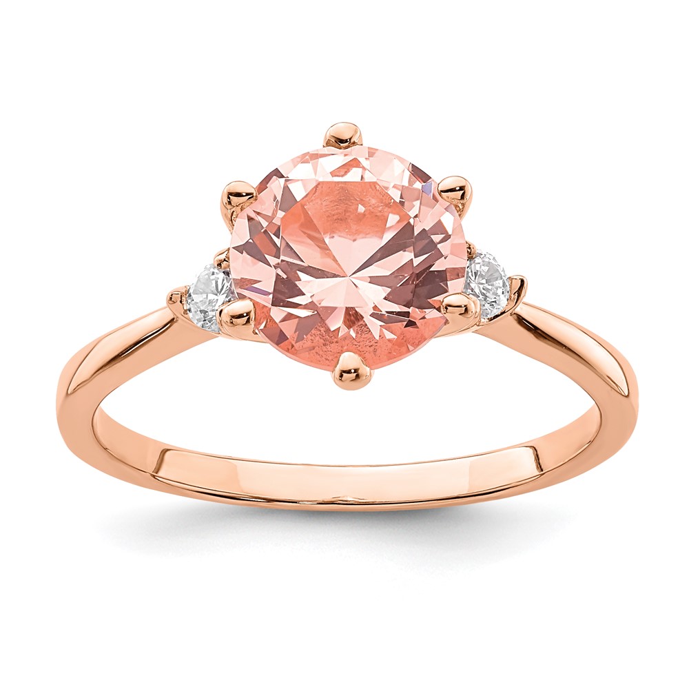 Sterling Silver Rose Gold-plated Pink Crystal and White CZ Ring