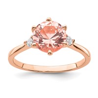 Sterling Silver Rose Gold-plated Pink Crystal and White CZ Ring view 1