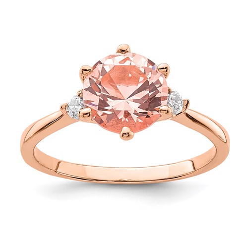 Sterling Silver Rose Gold-plated Pink Crystal and White CZ Ring