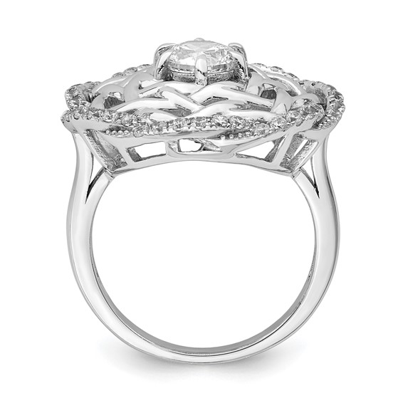 Sterling Silver Rhodium-plated 6mm CZ Center Woven Ring
