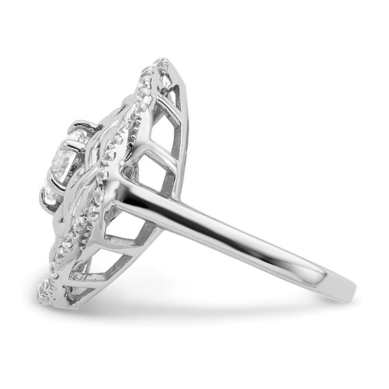 Sterling Silver Rhodium-plated 6mm CZ Center Woven Ring