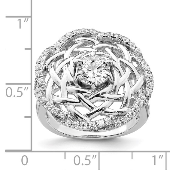 Sterling Silver Rhodium-plated 6mm CZ Center Woven Ring