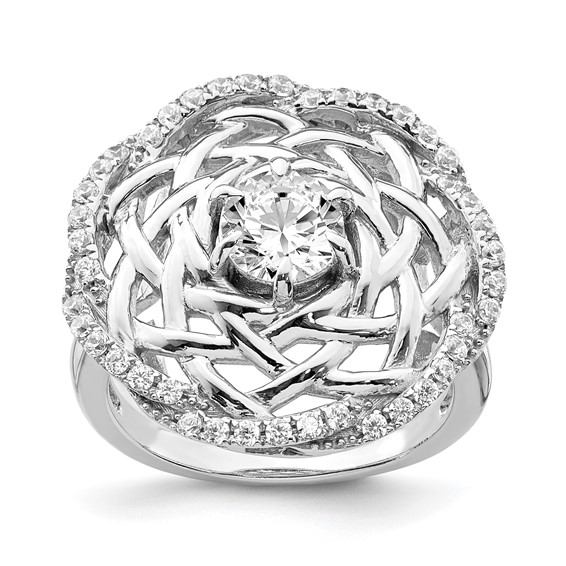 Sterling Silver Rhodium-plated 6mm CZ Center Woven Ring