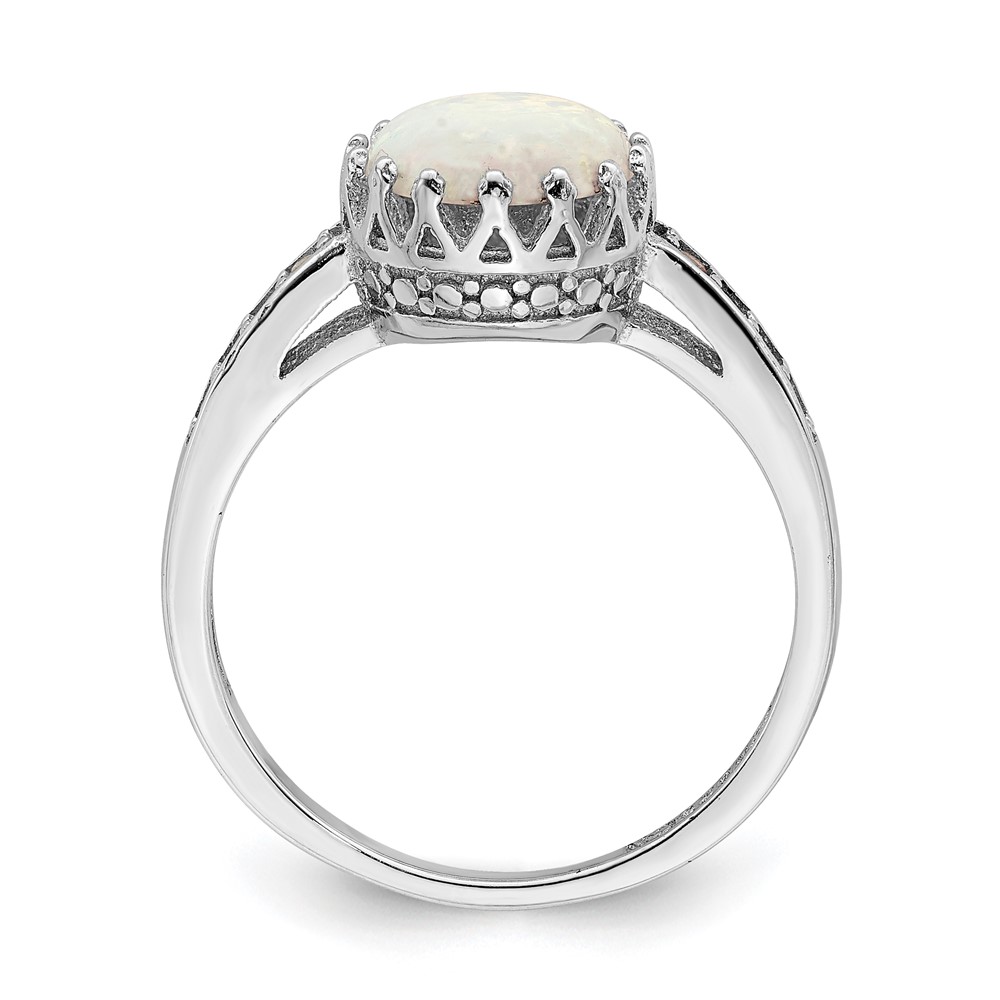 Sterling Silver Rhodium-plated Polished Created Opal and CZ Ring (QR6857-6)