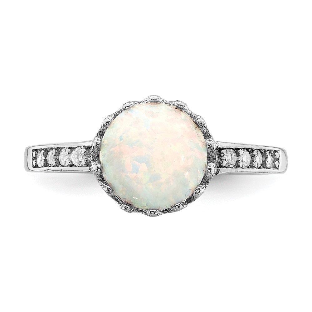 Sterling Silver Rhodium-plated Polished Created Opal and CZ Ring (QR6857-6)