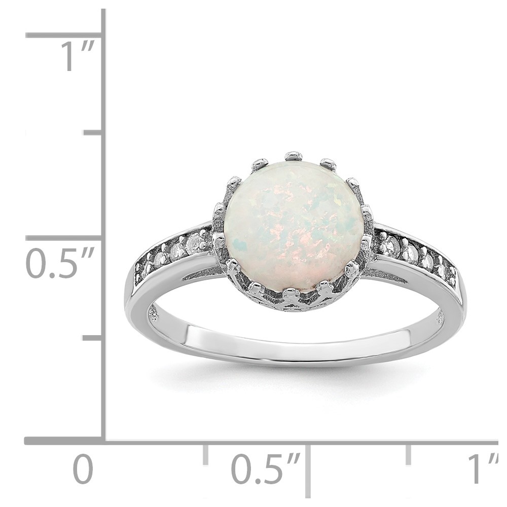 Sterling Silver Rhodium-plated Polished Created Opal and CZ Ring (QR6857-6)