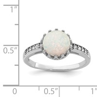 Sterling Silver Rhodium-plated Polished Created Opal and CZ Ring view 5