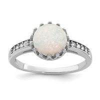 Sterling Silver Rhodium-plated Polished Created Opal and CZ Ring view 1