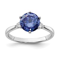 Sterling Silver Rhod-plated Blue and White CZ Ring view 1