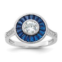 Sterling Silver Rhodium-plated Synthetic Blue Spinel and CZ Ring view 1