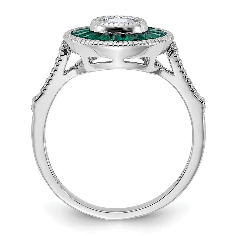 Sterling Silver Rhodium-plated Synthetic Green Spinel and CZ Ring (QR6861-8)