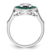 Sterling Silver Rhodium-plated Synthetic Green Spinel and CZ Ring view 2