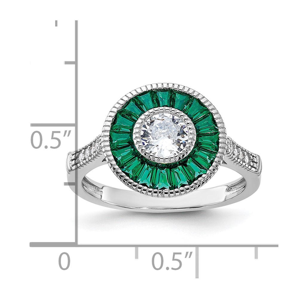 Sterling Silver Rhodium-plated Synthetic Green Spinel and CZ Ring (QR6861-8)
