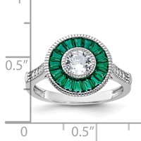 Sterling Silver Rhodium-plated Synthetic Green Spinel and CZ Ring view 5