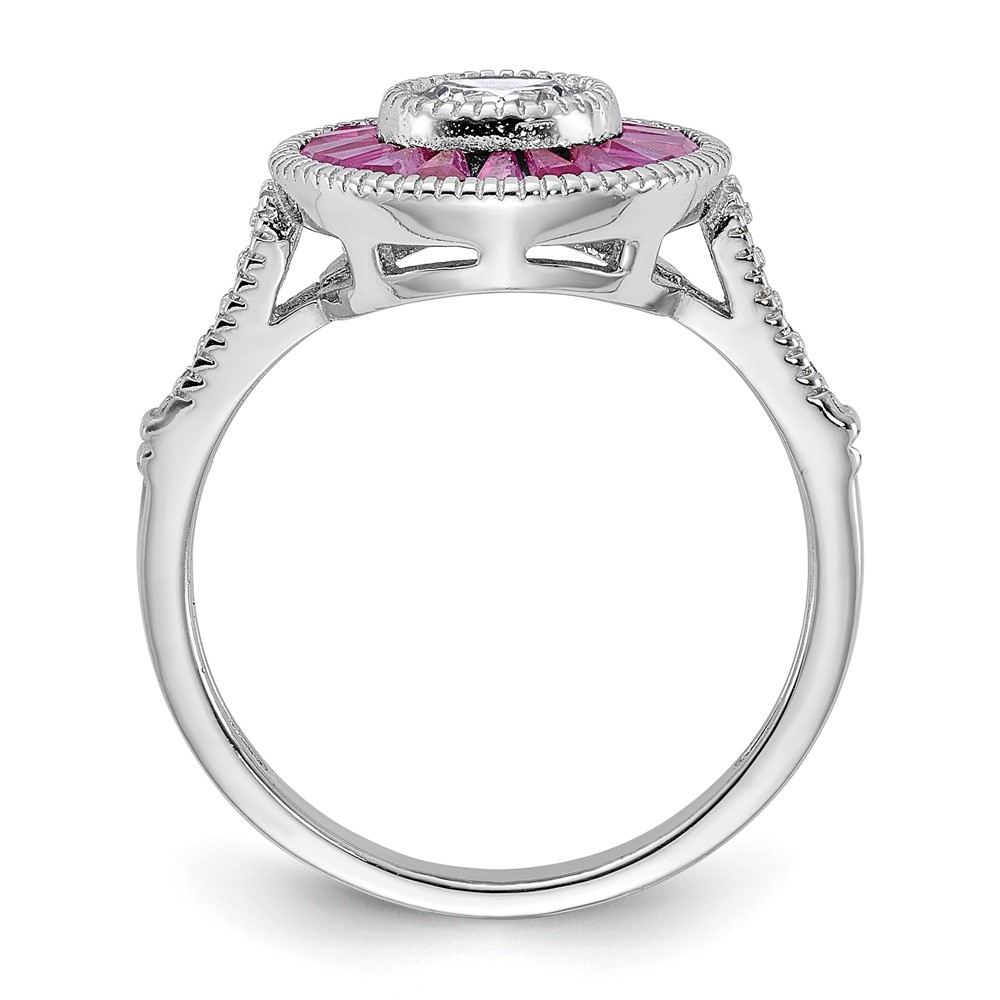 Sterling Silver Rhodium-plated Polished Created Ruby and CZ Ring (QR6862-6)