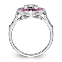 Sterling Silver Rhodium-plated Polished Created Ruby and CZ Ring view 2