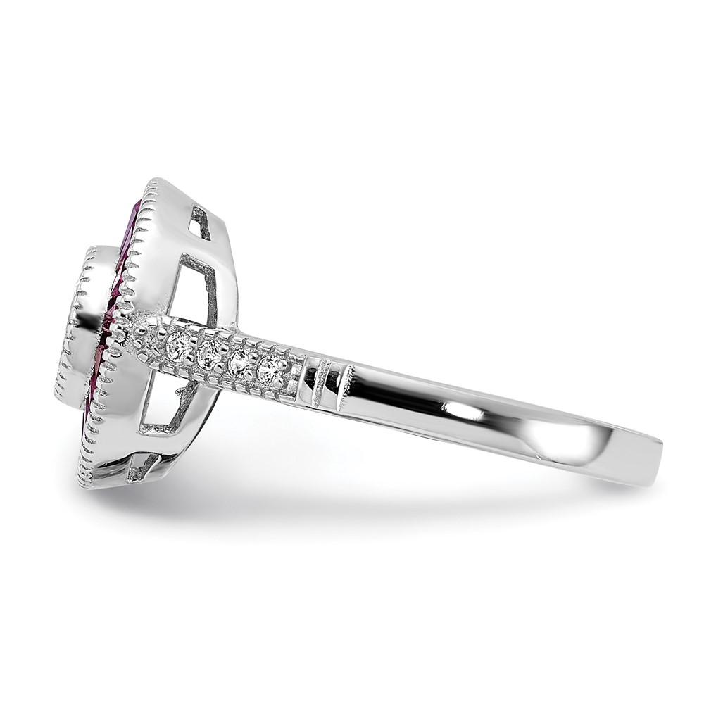 Sterling Silver Rhodium-plated Polished Created Ruby and CZ Ring (QR6862-6)