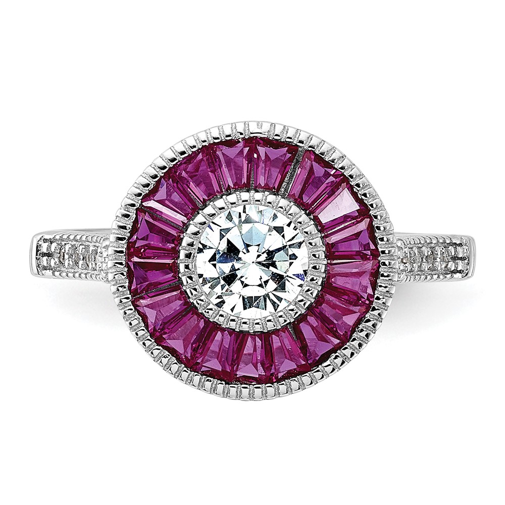 Sterling Silver Rhodium-plated Polished Created Ruby and CZ Ring (QR6862-6)