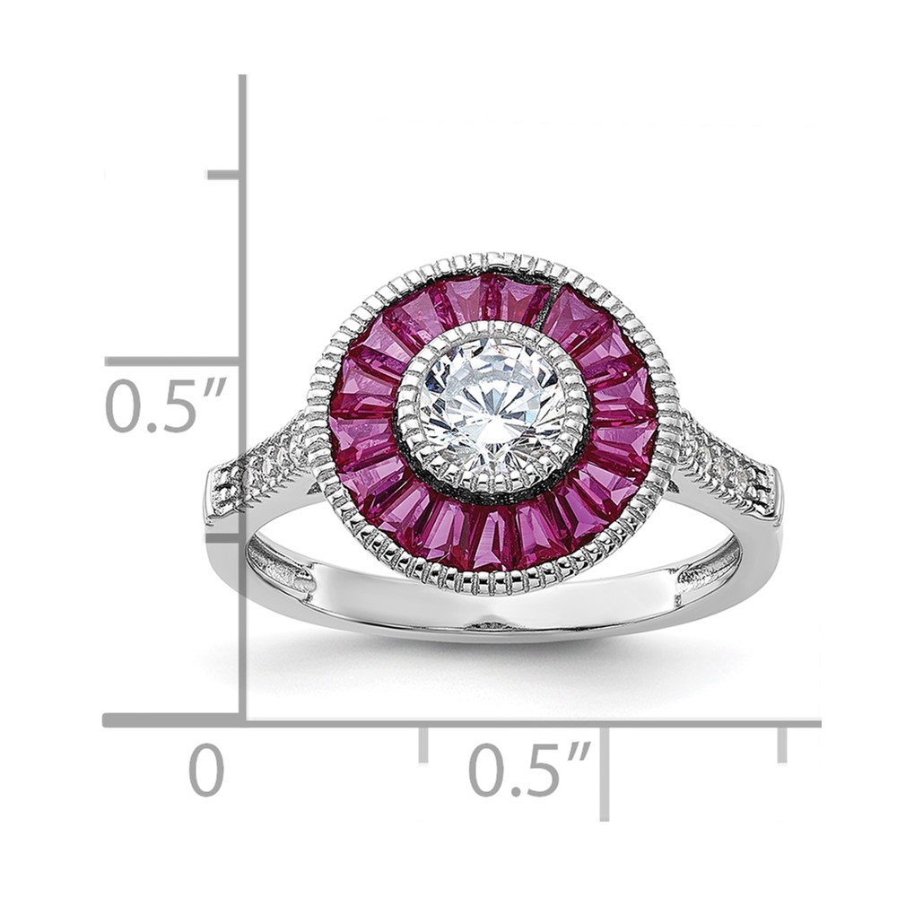 Sterling Silver Rhodium-plated Polished Created Ruby and CZ Ring (QR6862-6)