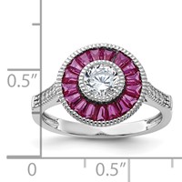 Sterling Silver Rhodium-plated Polished Created Ruby and CZ Ring view 5