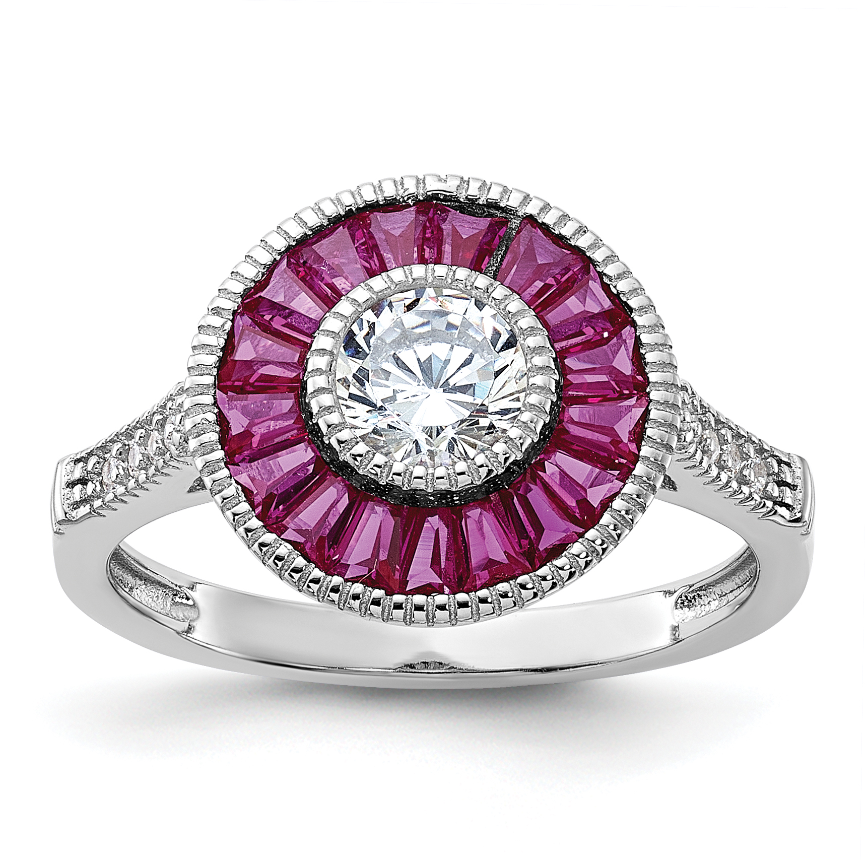 Sterling Silver Rhodium-plated Polished Created Ruby and CZ Ring (QR6862-6)