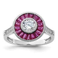 Sterling Silver Rhodium-plated Polished Created Ruby and CZ Ring view 1