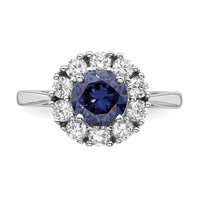 Sterling Silver Rhodium-plated Blue and White CZ Halo Ring view 4