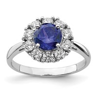 Sterling Silver Rhodium-plated Blue and White CZ Halo Ring view 1