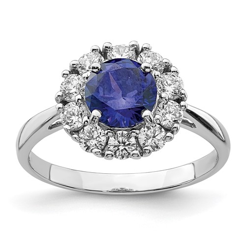 Sterling Silver Rhodium-plated Blue and White CZ Halo Ring