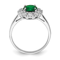 Sterling Silver Rhodium-plated Green Glass and CZ Halo Ring view 2