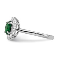 Sterling Silver Rhodium-plated Green Glass and CZ Halo Ring view 3