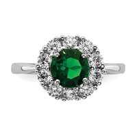 Sterling Silver Rhodium-plated Green Glass and CZ Halo Ring view 4