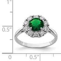 Sterling Silver Rhodium-plated Green Glass and CZ Halo Ring view 5