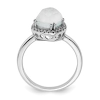 Sterling Silver Rhodium-plated Blue Lace Agate and CZ Ring view 2