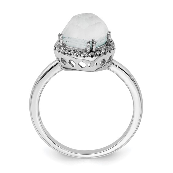 Sterling Silver Rhodium-plated Blue Lace Agate and CZ Ring