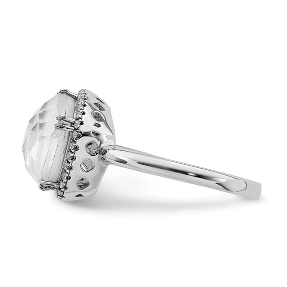 Sterling Silver Rhodium-plated Blue Lace Agate and CZ Ring